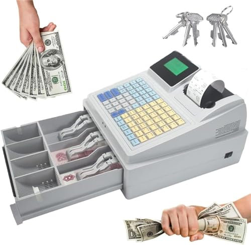 Tragbare elektronische Registrierkasse mit 81 Tasten, erhöhter Tastatur, 8 Digitale LED-Registrierkasse für kleine Unternehmen/Einzelhandel/Restaurants