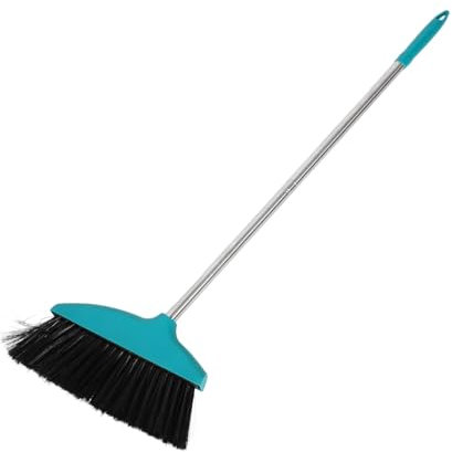 POPETPOP Indoor Broom and Soft Bristle Design Stainless Steel Handle Heavy Duty Green Plastic Angle Head Broom Suitable for Shops and Home Cleaning