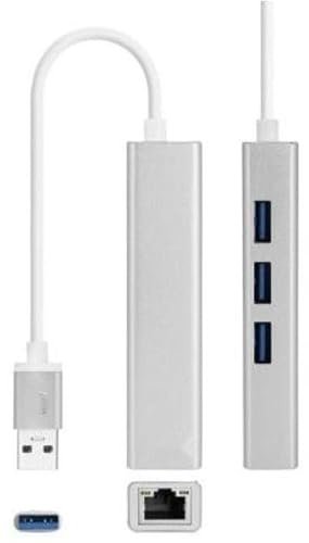Conversor USB 3.0 a RJ45 Ethernet Gigabit + 3 Puertos USB 3.0. Ideal para Ampliar tu conexión, con un diseño Elegante en Color Plata y 15 cm de Longitud. Conéctate a Alta Velocidad.