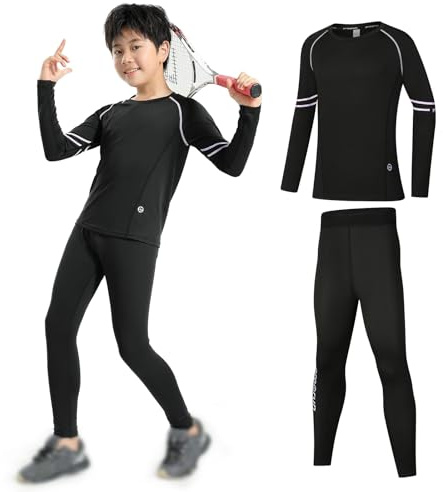 Zupora Unterzieh-Set für Kinder, Ski, Thermo-Fußballhaut, Kompressionsunterwäsche, athletisches Shirt, Strumpfhose, Top, Leggings, 4–11 Jahre, schwarz / lila, 4-5 Years