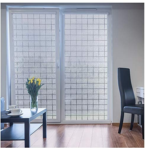Lámina esmerilada para ventana, diseño cuadrado blanco, ideal para baño y oficina, 90 x 200 cm, efecto vidriera, bloqueo UV, fácil de aplicar y quitar
