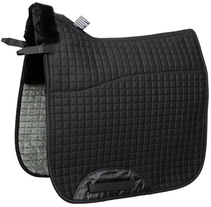 Merauno Almohadilla de piel sintética para silla de montar a caballo, manta completa Numnah Saddlecloth cuadrada, columna vertebral transparente, forma de equitación, absorción de golpes, transpirable