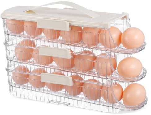 Portauova da Frigorifero a Strato Maniglia, Bianco | Pet, Design a Singola, Capienza Ampia, per Uso Domestico e Cucina, Organizer Salvaspazio