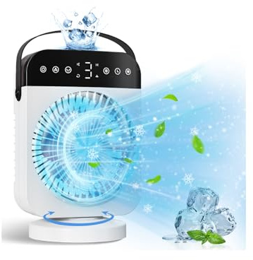 Portable Air Conditioner, Personal Mini Air Conditioner Cooling Fan with 5 Speeds, 70° Oscillation, Evaporative Air Cooler 1/2/4/8H Timer, 7 LED Night Light Portable AC for Car Camping Bedroom Office