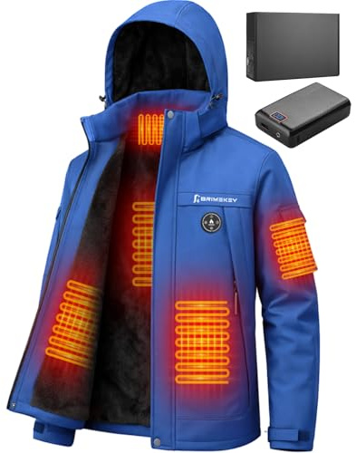 Brimekey Veste Chauffante Homme avec Doublure Polaire, Batterie HD 20000mAh 7.4V, 6 Zones de Chauffe et 3 Températures, Blouson Chauffant Homme d'hiver Imperméable et Coupe-vent pour Camping, Ski