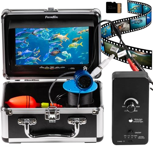 MTCHAVNO Détecteur de poissons 30 m pour bateau avec LED + IR, caméra de pêche sous-marine 32 Go DVR, caméra de pêche sur glace IPS de 17,8 cm avec 10 000 mAh, caméra de pêche 1200TVL, caméra