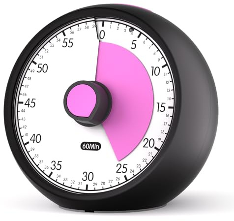Visual Timer for Kids 60-Minute Countdown Timer with Optional Alarm, Focus Tool for ADHD & Autism, Time Management for Homework, Chores, Office, Kitchen, Teaching & Study Routines (Black Pink)