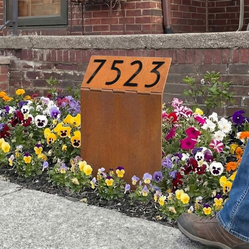 Modern Address Sign for Yard, Easy Install In-Ground House Number Kit with 3D Acrylic Numbers & Letters, Weathering Steel, Waterproof Outdoor Plaque (12x18 Inches)