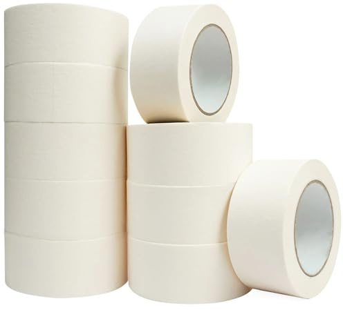 KAKAMINA Masking Tape, 50mm X 50m x 10 Rolls. | White Masking Tape for Painting, Medium Adhesive, General Purpose Use, Painting, DIY Crafts, 500m In Total.