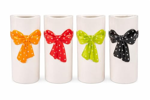 mille idee Set da 4 Umidificatore per Ambienti da Termosifone in Ceramica con Fiocco Decorativo – Diffusore di Umidità Naturale – 17 x 7,5 x 3,5 cm