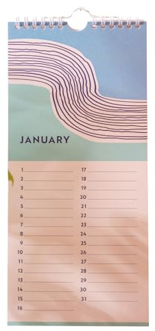 Good Tuesday - Perpetual Birthday Calendar, Tidal Waves Design, Never Forget Birthdays & Special Dates, Bleed-proof Paper, Made in the UK, 29.7 x 13.8 cms