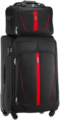 DIAMOND 2-teiliges Reisegepäck-Set – Großer Weichschalenkoffer XL 28 mit Reisetasche, Schwarz, Codura 1200D, 360° Rollen, Zahlenschloss, Erweiterbar, 88–108 L, Leicht & Robust