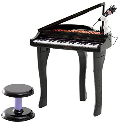 HOMCOM Keyboard Kinder mit 37 Tasten, Hocker Klavier mit Mikrofon, LED-Lehrmodus, Aufnahme, Piano Musikinstrument für 3-6 Jahre Kinder Schwarz