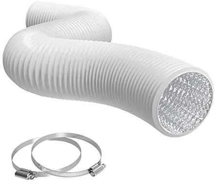 TerraBloom 8 Air Duct - 8 FT Long, White Flexible Ducting with 2 Clamps, 4 Layer HVAC Ventilation Air Hose - Great For Grow Tents, Dryer Rooms, House Vent Register Lines