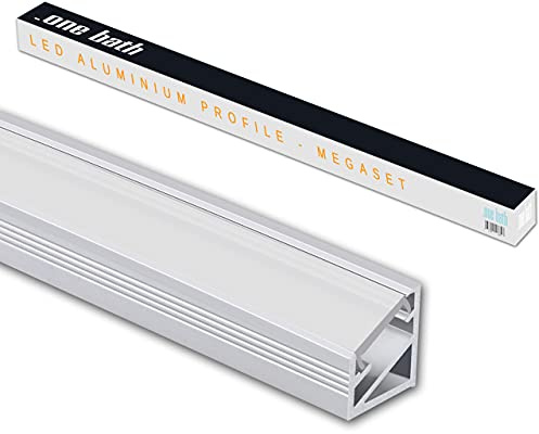 .one-bath LED Eckprofil 45 grad I Aluprofil Leiste für LED Stripe I L: Aufputz Ecke 45 mini satiniert 2m ohne Endkappen