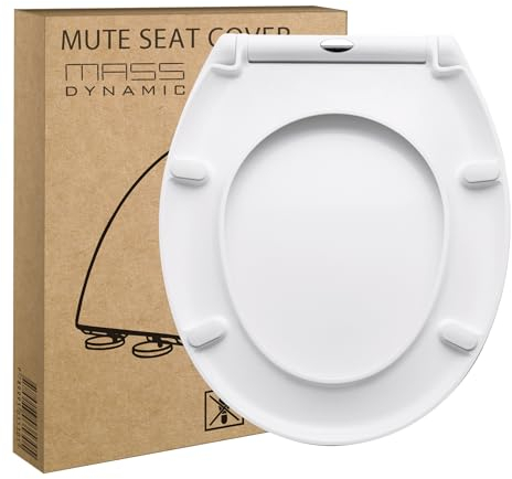 Mass Dynamic Sedile WC con chiusura ammortizzata, in plastica bianca, con sgancio rapido, cerniere regolabili Top Fix, sedile WC ovale standard (450 mm x 370 mm)