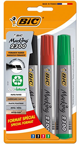 BIC Marking 2300 ECOlutions Marqueurs Permanents à Pointe Moyenne Biseautée - Couleurs Assorties, Blister Format Spécial de 4