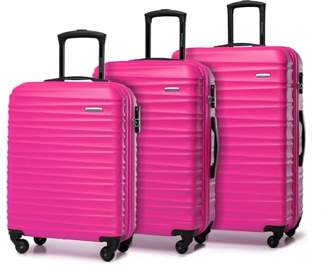 WITTCHEN valigia da viaggio set di 3 trolley bagaglio a mano valigia a rotelle ABS 4 ruote spinner chiusura a combinazione maniglia telescopica Groove Line rosa Ryanair/ITA Airways/easyJet