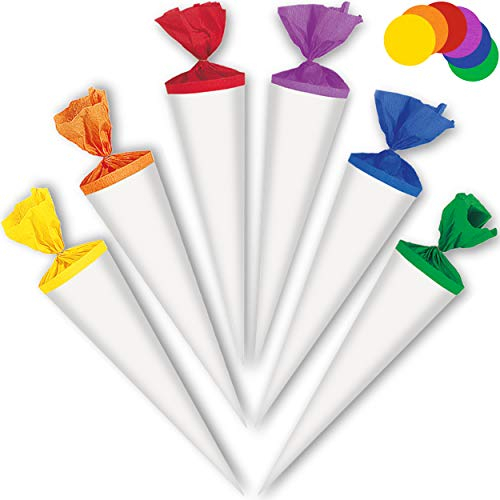 alles-meine.de GmbH 10 Stück Schultüten - 35 cm - einfarbig weiß - Abschluß - bunter Farb-Mix - Rohling - Basteltüte - Zuckertüten - rund - Dekoschultüte - Deko - Schultütenbau..