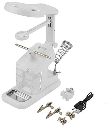 LED Dritte Hand, USB Electric Lötkolben Workstation mit 3X / 4.5X / 25X Lupen LED Lights und Lötkolbenhalter,Zum Löten Reparatur Hobby und Handwerk (Weiß)