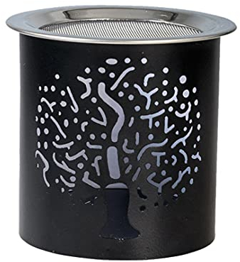 NKlaus Räucherstövchen Eisen Baum-Muster schwarz Höhe: 8cm mit Teelicht mit Sieb für Weihrauch 10907