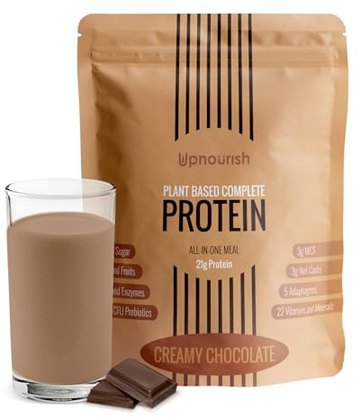 UpNourish Chocolate Vegan Protein Powder 54 Superfoods Powder,1.5 Billion CFU Probiotics 21g Plant Based Protein,No Sugar No Dairy No GMO Dairy Free,Meal Replacement Shake Keto-Friendly Low-Carb Diet,15 Servings