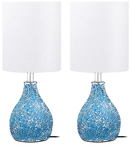 TPAMSWO Modern Table Lamps Set of 2, Blue Gourd Design Mosaic Tiled Glass 17.5 Bedside Lamp,for Bedroom Living Room Home Office Desk Nightstand Table Lamp