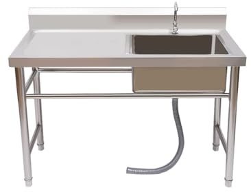 304 Stainless Steel Prep & Utility Sink w/Workbench, Free Standing Outdoor Single Bowl Commercial Kitchen Sink for Restaurant, Kitchen, 47 x 24 x 35 (US Stock)
