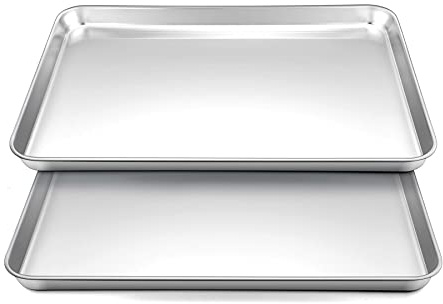 HaWare Oven Baking Tray Set of 2, Stainless Steel Cookie Sheet Pan - 31.4 x 24.6 x 2.5cm, Great for Cooking/Baking/Serving, Healthy & Non Toxic, Mirror Finish & Dishwasher Safe