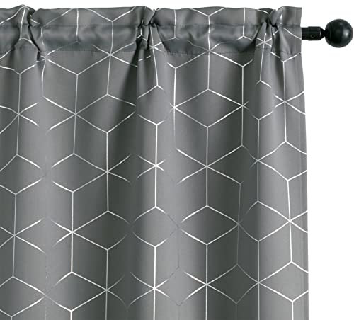 GIRASOLE HOME® Coppia Tende Oscuranti Termiche Morbide Fantasia Argentata 3D Tenda Isolante per Soggiorno Camera e Interni 2 Pannelli con Tasca (70x145cm, Grigio)