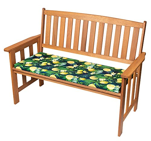 SOFTILLO Waterproof Garden Bench Outdoor Pad - 108x45x4cm - Patio Furniture 2 Seater Cushion - Water Resistant Material - Chaise Swing Chair Cushion - Indoors Seat Pads - Tropical Lemon