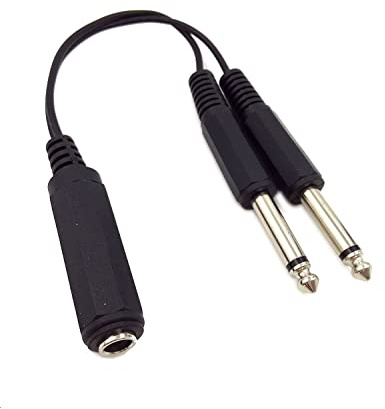 Haokiang 6.35mm Splitter Cable, 6.35mm 1/4 inch TRS Stereo Female to 2 Dual 1/4 Inch TS Mono Male Y Splitter Adiuo Cable 15cm/6inch (6.35F/2M)