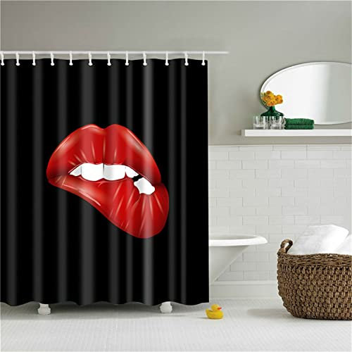 Duschvorhang für Eckdusche und Kleine Badewanne, Bad vorhang Textil aus Polyester Stoff Schimmelresistent Wasserabweisend und Waschbar, Rote Lippen， 240x180cm mit Duschvorhangringen Shower Curtains