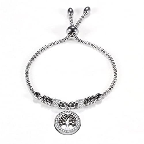TOXI Bracciale con Ciondolo in Acciaio al Titanio Argento Oro Vintage con Ciondolo Albero della Vita Bracciale con Sfera di Cristallo Gioielli Regalo per Donna