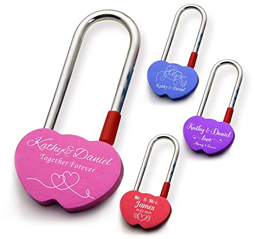 Personalised Lock Engraved Padlock Love Locks for Her Him Girls Couples Lover Custom Gift Birthday Anniversary Wedding Christmas Trip Travel Valentines Day in Double Heart Shape(Pink Design1)
