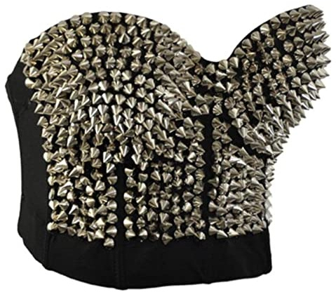 Damen BH Silber Nieten BH Push Up Korsett Party Nieten Metallic Punk Tanz BH Silber,L