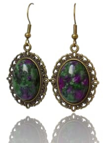 Ohrhänger, Rubin Zoisit, Vintage Ohrringe, Rubin fuchsit, Oval, Edelstein, Grün, Pink, Hängeohrringe, Rubin in Zoisit Schmuck, Geschenk