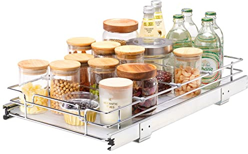 VEVOR Rangement sous Évier 310x533x85 mm 1 Étage Panier Coulissant pour Placard en Acier Chromé Tiroir Coulissant Cuisine avec Tablette Charge 13 kg, Taille d'Installation du Placard 355x558x177 mm