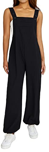 Vioyavo Tuta da Donna Senza Maniche Salopette Donna Estiva Elegante Comoda Salopette Premaman Larga con Coulisse e Spalline Jumpsuit Casual con Tasche (Nero, S)