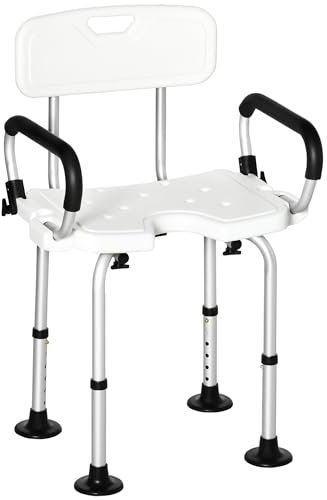 HOMCOM Sedia per Doccia per Anziani, Disabili e Donne Incinte Imbottita con Forma a U, 54x52x70-82cm, Bianco