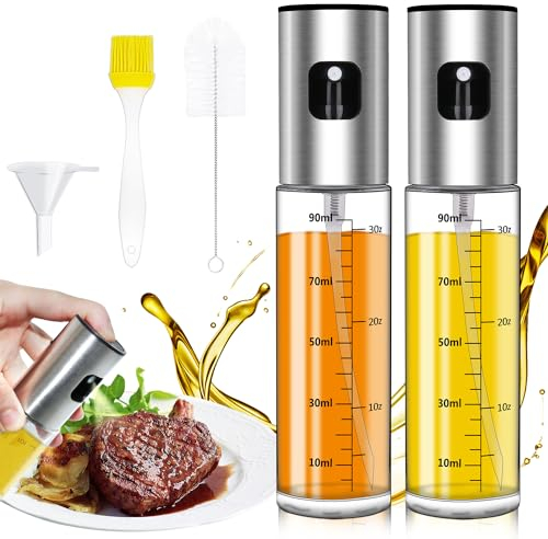 YDIAMEJ Spray d'huile Renforcé 2 Pièces, Vaporisateur d'huile et de vinaigre 100ml Spray Huile Cuisine avec Brosse Entonnoir Brosse à huile Pour Salade, BBQ, Cuisson Dans La Cuisine