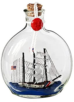 FLADO Ship Model In A Glass Bottle, Ship Crafts In A Small Vertical Bottle, Ship And Boat Kit Handmade Drift Bottle For Home Bedroom Decoration