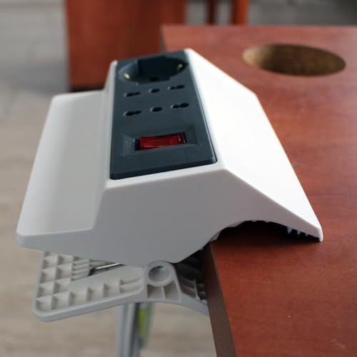 Skrivbordsuttag med klämma, Tofflor Bord Multisocket med klämma, Plug 10A, 2 Dubbelstegsuttag 10/16A + 1 Universal Schuko-uttag, Inklusive strömbrytare, 3X1 mm lång kabel 2M