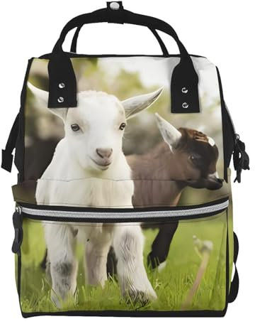 OrcoW Nette Ziege Druck Windel Tasche Mama Rucksack Große Kapazität Multifunktions Wasserdichte Windel Tasche Für Mama Und Papa, Schwarz , One size
