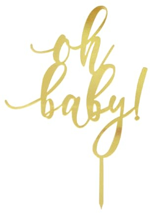 Tabanzhe Gold Oh Baby Cake Topper - Acrylic Happy Birthday, Baby Shower Cake Decoration for Anniversaries (Gold)