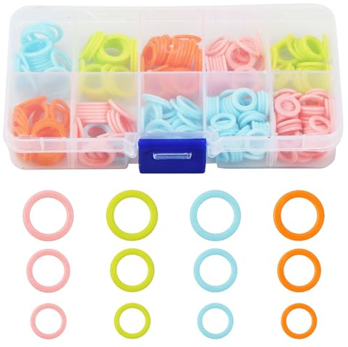 Nivofu 180 Pezzi Marcatori per Maglieria in Plastica, Anelli Segnapunti Colorati (S/M/L) con Scatola Portaoggetti Portatile, Anelli Marcatori Maglia per Cucito, Lavoro a Maglia, Uncinetto, Fai da Te