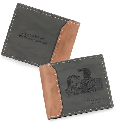 Glimmerday Herren Geldbörse Brieftasche, Personalisiert mit Foto und Namensgravur Leder Kartenhalter, Vaters Geldbörse, Geschenk für Männer, Valentinstagsgeschenk