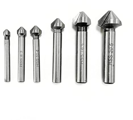 ANBOO 6 Stück Senker Metall Kegelsenk Met Senkbohrer Metall HSS Mit Titanbeschichtung 90° Kegelsenker Set Holz Für Präzise Bohrungen in Holz Und Dämmplatten, Größen: 6,3/8,3/10,4/12,4/16,5/20,5mm