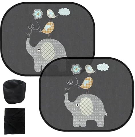 Dinghaole Auto Sonnenschutz Baby mit UV Schutz, Kinder-Autoscheiben-Sonnenschutz mit statischer Haftung, 44x36 cm, mit Elefanten-Ballon-Motiv, 2er-Set