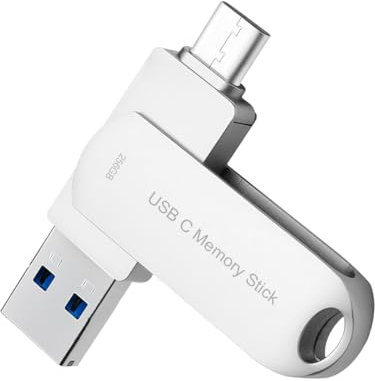 HUPINS - Memoria USB C de 256 GB para teléfono, unidad flash USB de alta velocidad de 170 MB/s, almacenamiento de fotos, memoria multipuerto compatible con teléfonos Android/tabletas y PC (plateado)